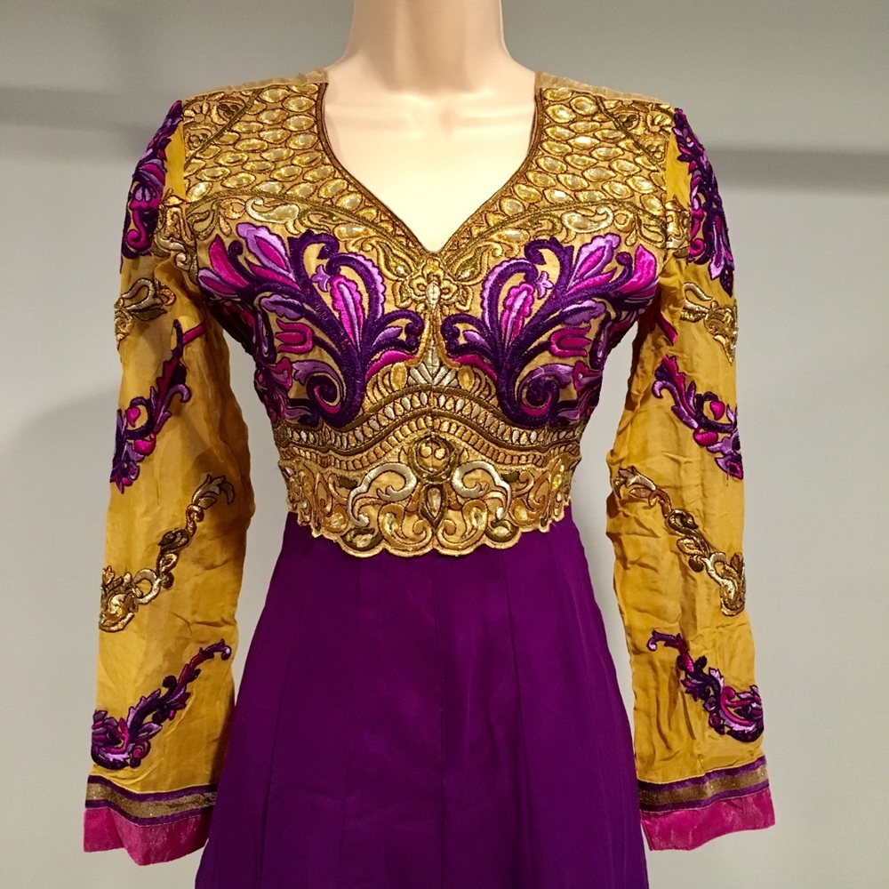 Traditional Indian purple and gold dress